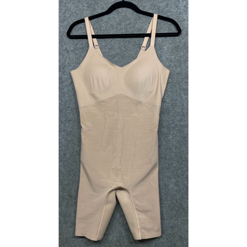 Honeylove Mid-Thigh Bodysuit Womens M Sand Beige Shapewear SuperPower Sculpting
